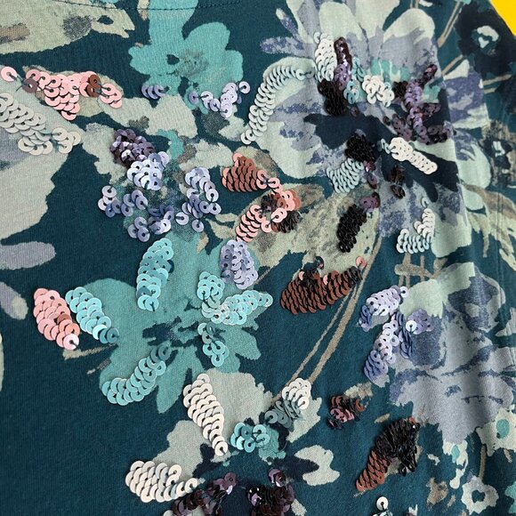 Express Dreamweight Cotton Floral Sequin Shirt, Turquoise, Size XS - Picture 4 of 7